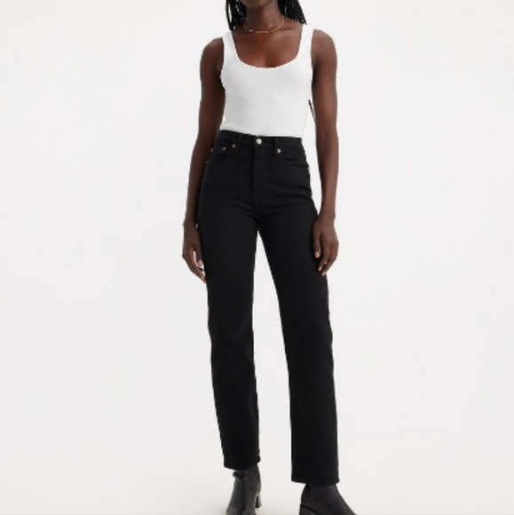 Levi's Premium Wedgie Straight Hidden Button Fly Jeans Big E Black Size 27 - Picture 1 of 11